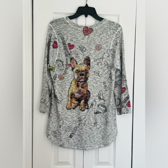 Inoah Tunic Top Artsy French Bulldog Paris Eiffel Tower Soft Knit Sweater Size M - Picture 10 of 13